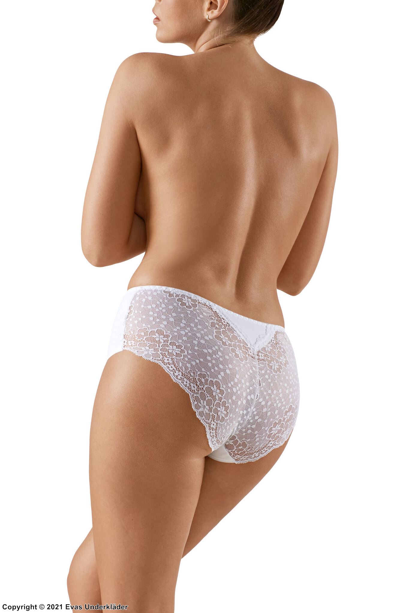 Romantic panties, high quality cotton, high waist, floral lace, S to 2XL